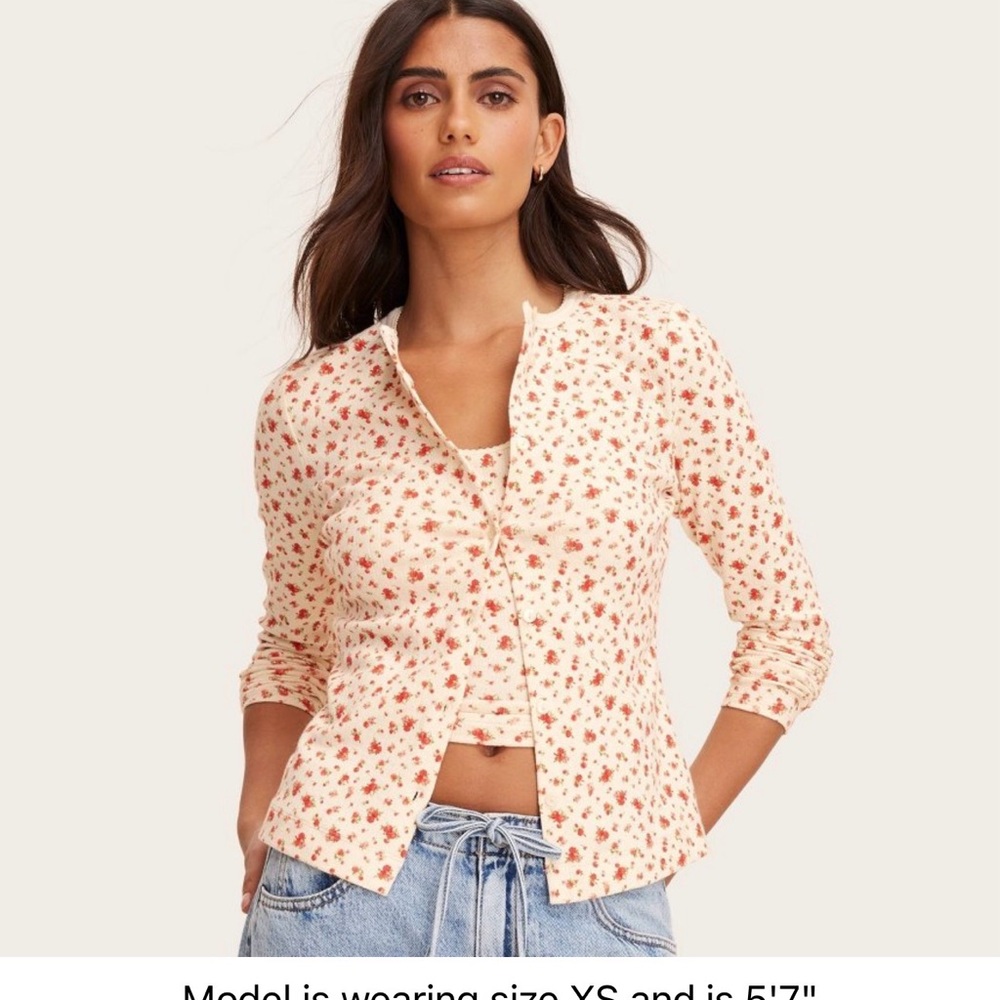 PARKE X Target Cream Floral Button-Front Long Sleeve Top